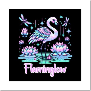 Flamingo Holographic Pastel Kawaii Cute Bird Chibi Posters and Art
